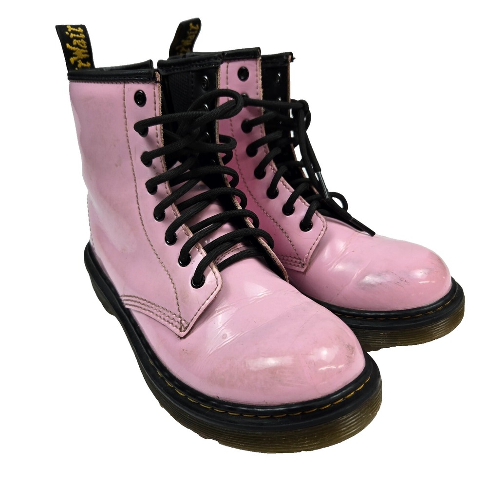 Dr. Martens‎ Kids Size 3 Light Pink Patent Leather Girls Boots 26601 Zip Lace Up